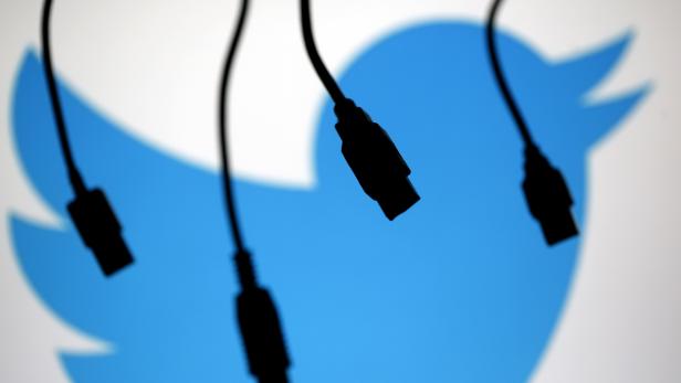 Electronic cables are silhouetted next to the logo of Twitter in this illustration photo in Sarajevo