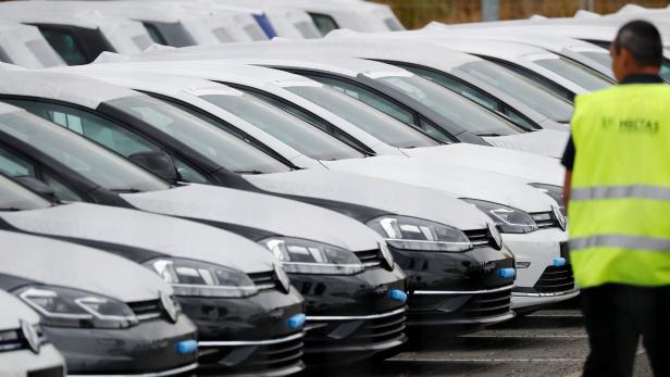New Volkswagen cars are seen at the Berlin Brandenburg international airport Willy Brandt (BER) in Schoenefeld