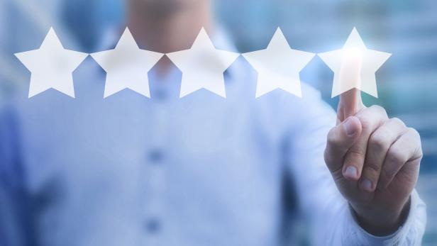 rating online concept, 5 stars review, positive feedback