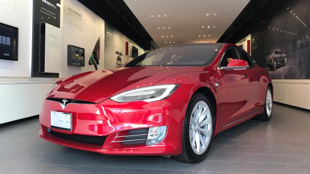 A Tesla Model S car is seen in a showroom in Santa Monica