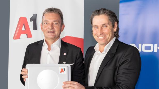 Partner bei 5G: A1 CEO Marcus Grausam und Nokia Österreich Geschäftsführer Peter Wukowits