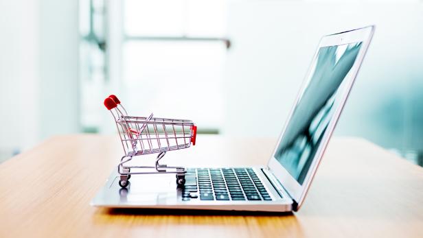 Shopping cart on laptop