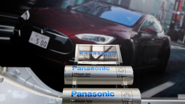 FILE PHOTO Panasonic Corp's lithium-ion batteries are displayed at the Panasonic Center in Tokyo