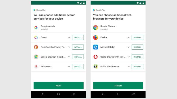 Nutzern in Europa werden von Android mehrere Such- und Browser-Apps angeboten