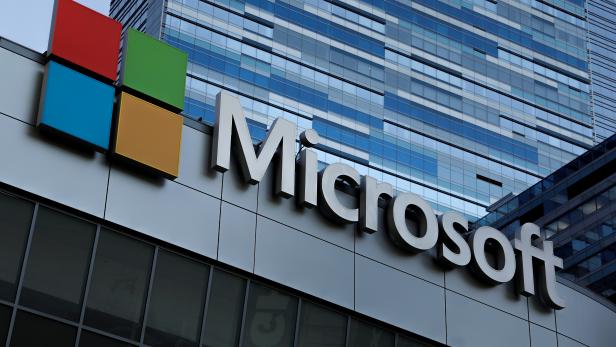 FILE PHOTO: The Microsoft sign is shown on top of the Microsoft Theatre in Los Angeles, California