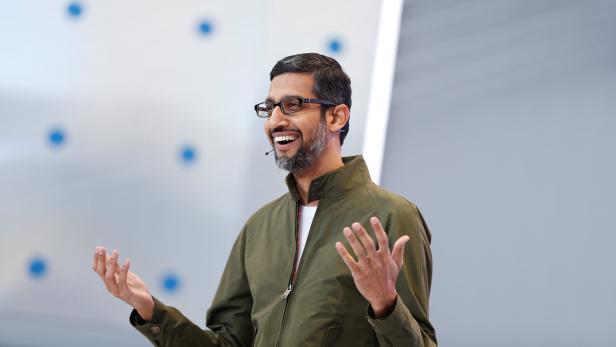 Google CEO Sundar Pichai speaks onstage during the annual Google I/O developers conference in Mountain View