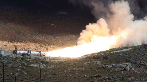 Northrop Grumman conducts a full-scale static fire test of the first stage of OmegA, the company's new intermediate/heavy-class rocket, in Promontory Utah