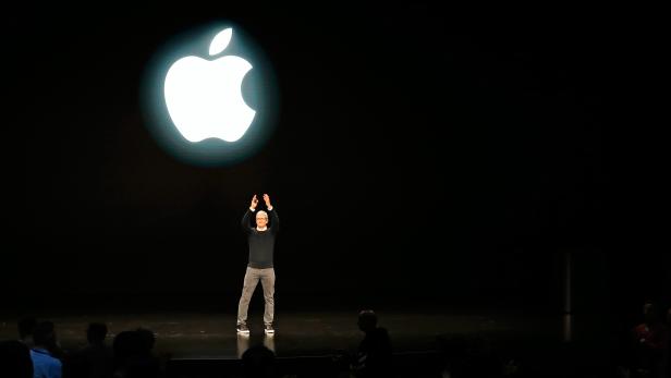Tim Cook, CEO of Apple, says farewell at the end of an Apple special event at the Steve Jobs Theater in Cupertino