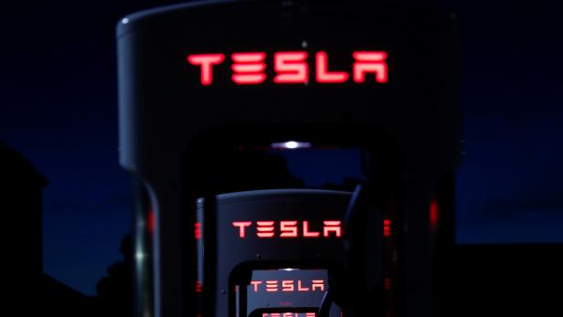 FILE PHOTO: Tesla Superchargers are shown in Mojave, California