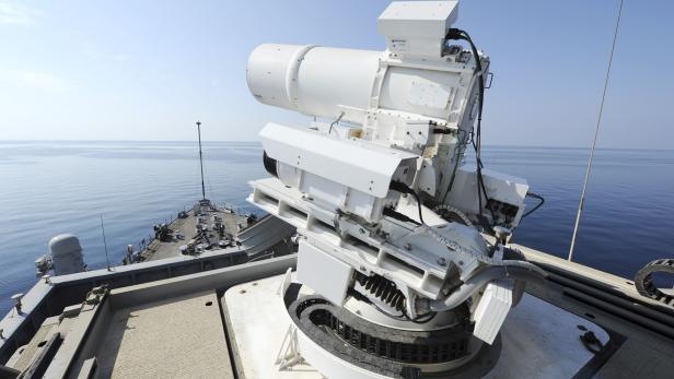 U.S. Navy handout photo of the laser weapon system tested aboard the USS Ponce in the Gulf