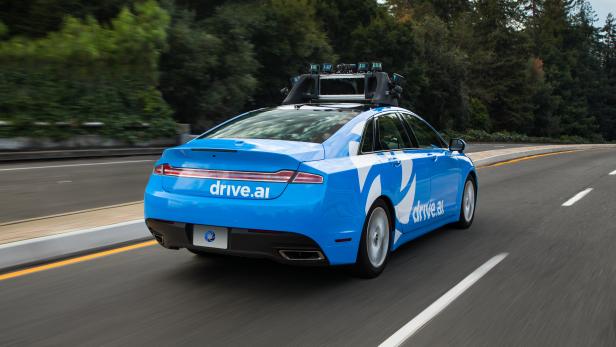 Drive.ai autonomous car driving rear view