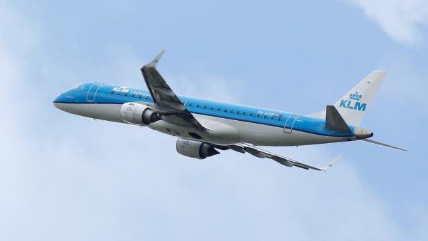 A KLM commercial passenger jet  takes off in Blagnac near Toulouse
