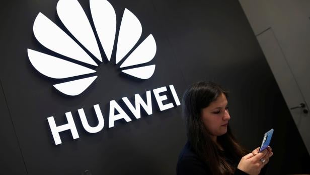 A Huawei logo is pictured at their store at Vina del Mar