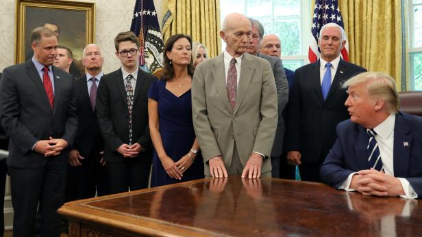 U.S. President Trump hosts Apollo 11 astronauts to commemorate the moon landing's 50th anniversary at the White House in Washington