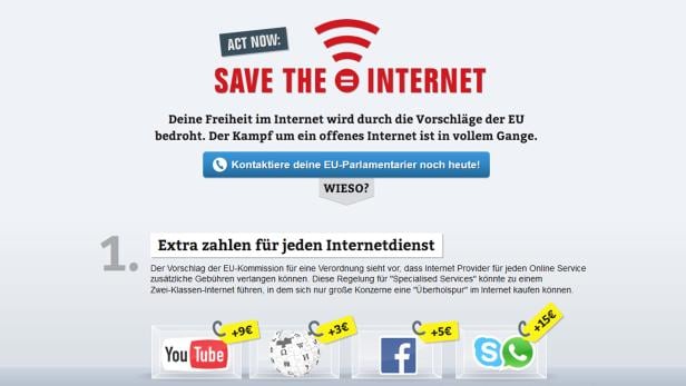 Screenshot der Webseite SaveTheInternet.eu