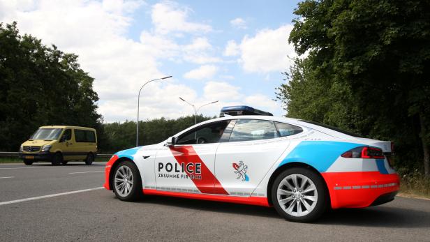 FILE PHOTO: A Tesla Model S car used as Grand Ducal's police patrol car is pictured in Luxembourg