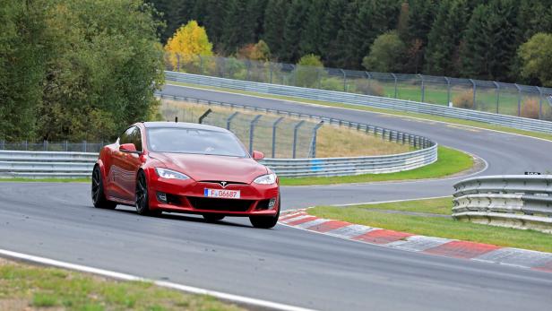 A Tesla Model S at the Nuerburgring race track