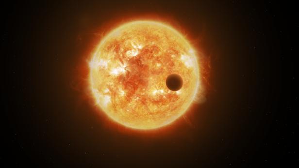 Künstlerische Darstellung eines Exoplaneten, der einen Stern umkreist.