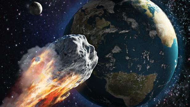 Burning asteroid moving through the Earth