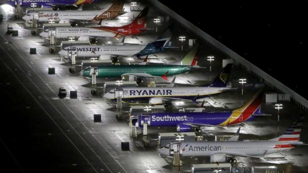 FILE PHOTO: Aerial photos show Boeing 737 Max airplanes on the tarmac in Seattle