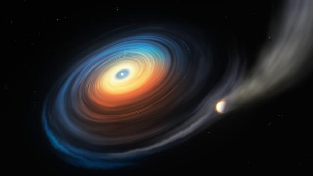 So stellen sich die Astronomen die Zerstörung des nahen Gasplaneten durch den Stern WDJ0914+1914 vor