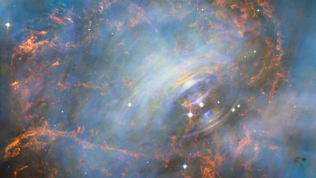 Blick in das Zentrum des Krebsnebels mit dem Hubble-Weltraumteleskop