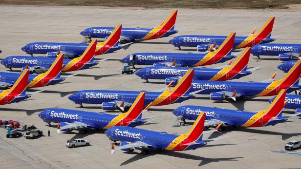 FILE PHOTO: FILE PHOTO: A number of grounded Southwest Airlines Boeing 737 MAX 8 aircraft are shown parked at Victorville Airport in Victorville, California
