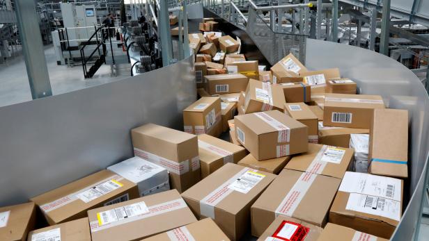 FILE PHOTO: Packages are seen at the new package sorting and delivery UPS (United Parcel Service) hub in Corbeil-Essonnes and Evry