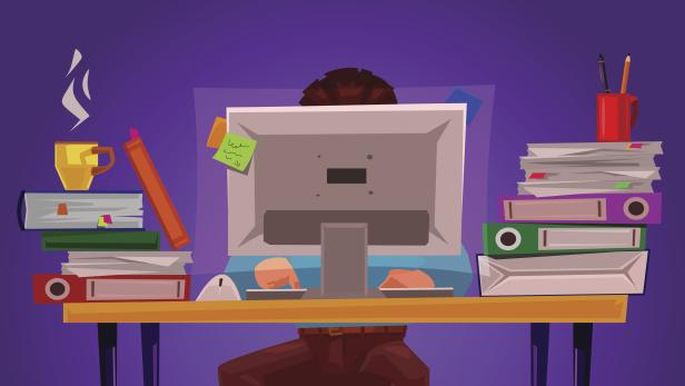 Vector illustration of a man working on the computer