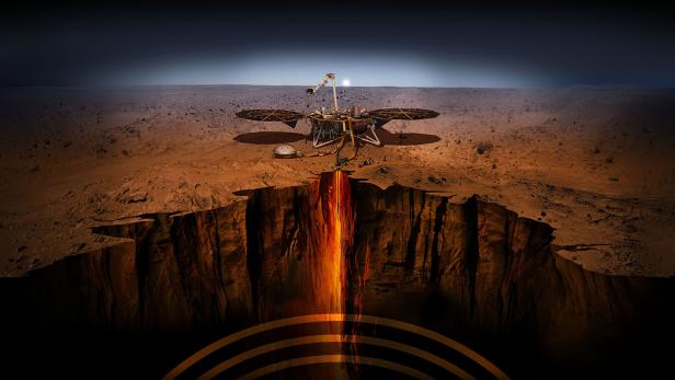 Künstlerische Darstellung des InSight-Landers auf dem Mars