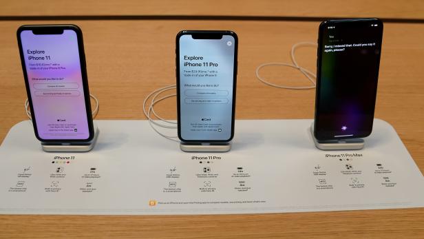 FILE PHOTO: Apple iPhone 11's are pictured inside of the Apple Store on Fifth Ave in the Manhattan borough of New York
