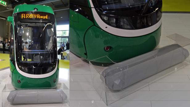 Der Straßenbahn-Airbag von Bombardier, gezeigt am UITP Weltkongress