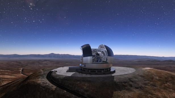 Künstlerische Darstellung des fertigen Teleskops am Cerro Amazones in Chile