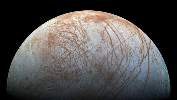 FILE PHOTO: Handout photo of a view of Jupiter's moon Europa, created from images taken by NASA's Galileo spacecraft in the late 1990's