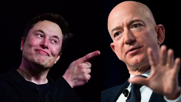 Fotomontage: Elon Musk und Jeff Bezos (rechts).