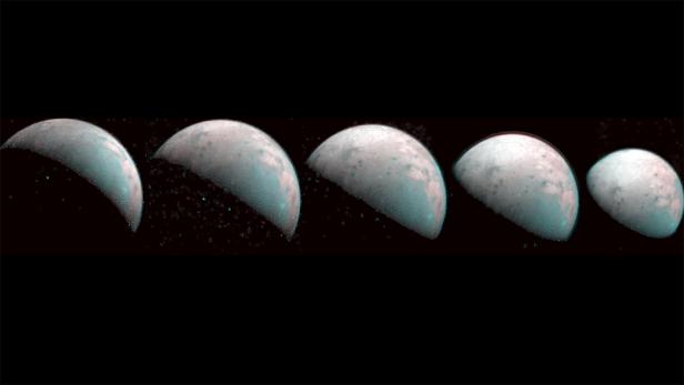 Eine Sequenz mit den ersten Bildern von Ganymeds Nordpol