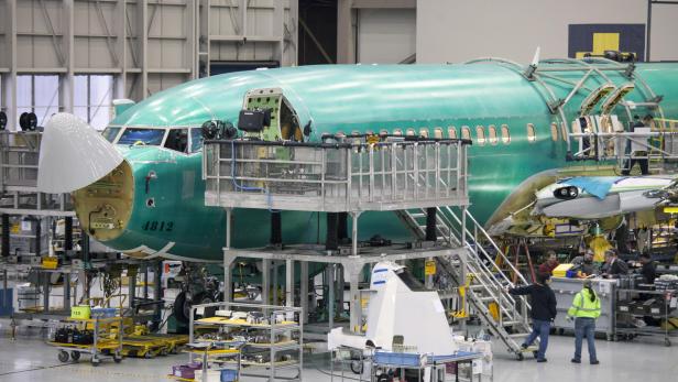 A Boeing 737 jetliner is pictured during a tour of the Boeing 737 assembly plant in Renton, Washington