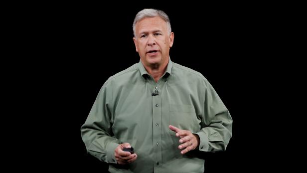 FILE PHOTO: Phil Schiller presents the new iPhone 11 Pro at an Apple event at their headquarters in Cupertino
