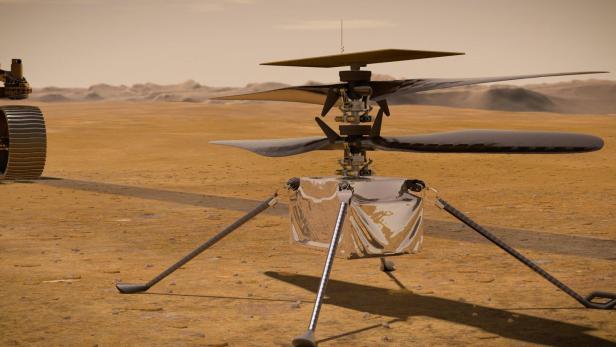 Die Mars-Drohne Ingenuity wird den ersten Flug auf dem Mars hinlegen - 118 Jahre nach dem ersten motorisierten Flug von Menschen auf der Erde