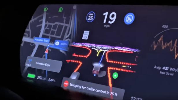 Instrumentenbildschirm bei Teslas Full Self Driving Beta-Funktion