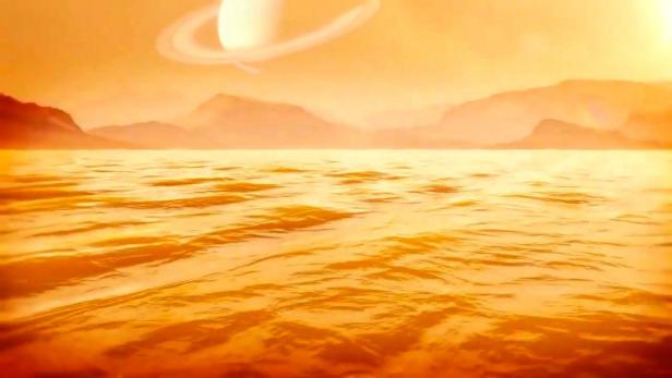 Eine künstlerische Darstellung eines Gewässers auf dem Saturn-Mond Titan