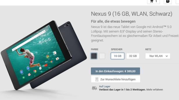 Im Play Store kann das Nexus 9 ab sofort bestellt werden