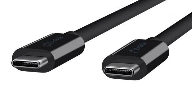 Ein schwarzes USB-C-Kabel mit Anschlüssen an beiden Enden.