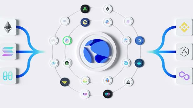 Logo der Terra Blockchain inmitten der Logos anderer Krypto-Token