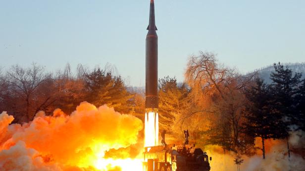 A view of what state news agency KCNA reports is the test firing of a hypersonic missile at an undisclosed location
