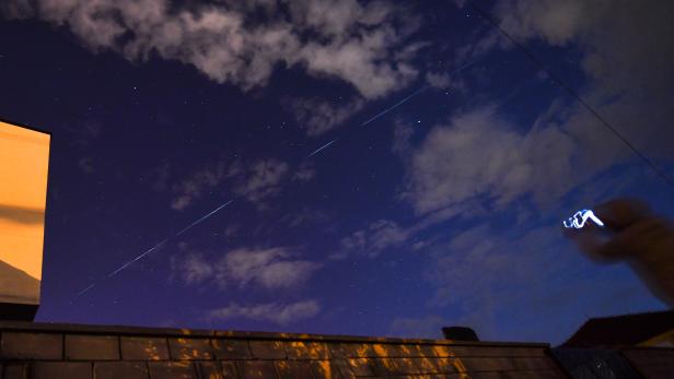 Starlink satellites in the night sky over North Macedonia