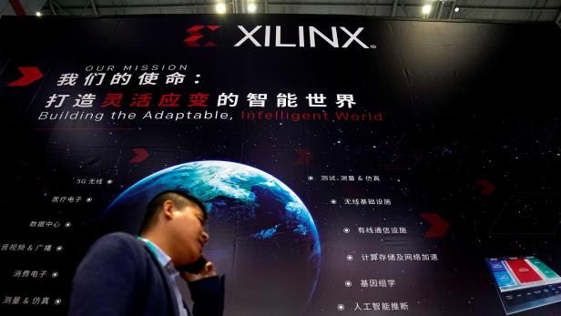 FILE PHOTO: A Xilinx sign is seen during the China International Import Expo at the National Exhibition and Convention Center in Shanghai