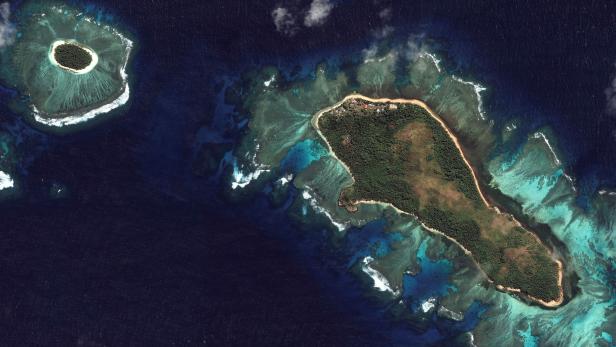 A satellite image shows Mango islands before Hunga Tonga-Hunga Ha'apai volcano eruption, in  Tonga