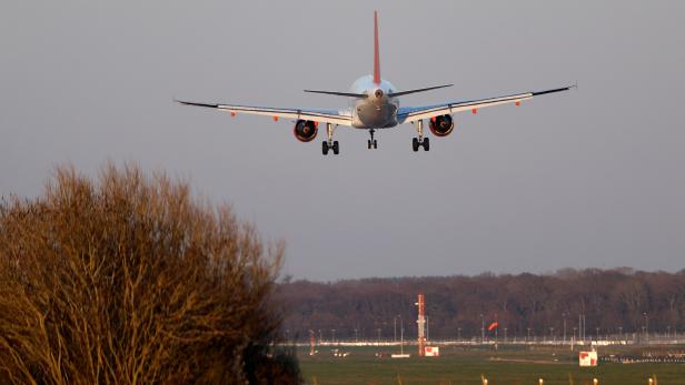 An Easyjet plane comes in to land at Gatwick airport
