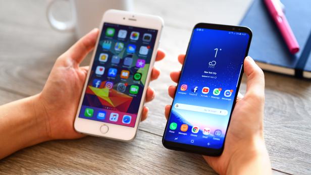Samsung Galaxy S9 Plus and Apple iPhone 6 Plus smart phones